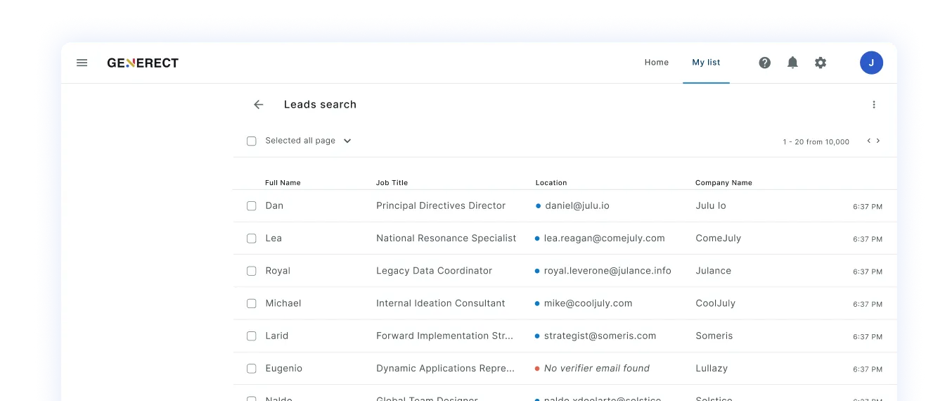 data filter on leads and company list